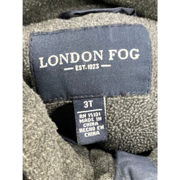 London Fog 3T Boys Quilted Winter Jacket Removable Hood Navy Blue Toddler Coat - Picture 2 of 10